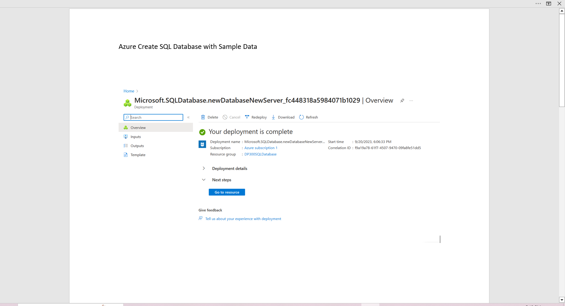 Azure Create SQL Database